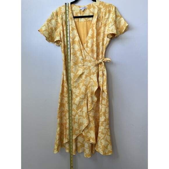 Joie SZ S Yellow Floral Amelian Wrap Dress Flutter Sleeves EUC $398 Summer - Picture 5 of 7